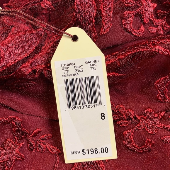 🌷MSSP Burgundy Floral Lace Midi Dress Garnet - Picture 6 of 8